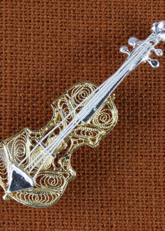 Spilla a Violino di Paganini in Filigrana Bicolore